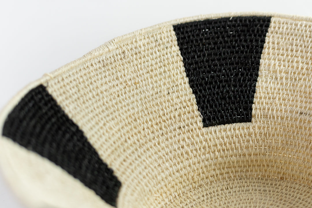 Small Black and White Striped Sisal Basket by Gabile